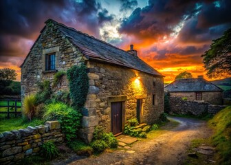 Obraz premium Enchanting Southern England nightscapes: ancient buildings, illuminated stone, and dark skies reveal historic landmarks.