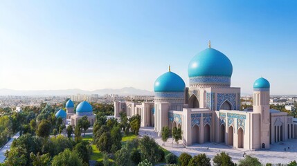 Naklejka premium Blue Domes Mosque Cityscape