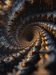 Abstract gold and black spiral pattern, a digital rendering.