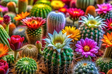 High-resolution images: a stunning collection of isolated long-exposure cactus succulent blossoms.