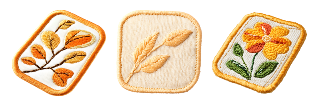 set of Embroidered patch isolated on transparent background, cut out - Powered by Adobe