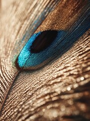 Close-up of a peacock feather, showcasing the intricate details and vibrant colors.
