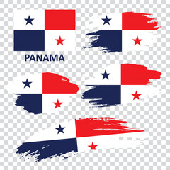 Set of Panama flags hand drawn with a brush