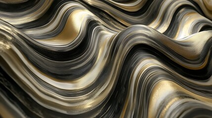 Fototapeta premium Abstract swirling patterns in black and gold tones create a dynamic visual texture.