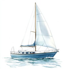 Fototapeta premium Hand drawn watercolor sailboat on white background - Sailing illustration