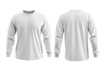 White long sleeve t-shirt mockup, front and back views, isolated on white.