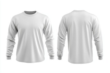 White long-sleeve shirt, front and back views, isolated on white background.