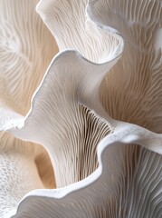Close-up of an oyster mushroom, showcasing its delicate, layered structure.