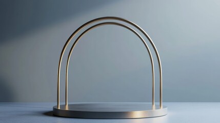 Metal podium isolated on gray background. Product display. 3d illustration.