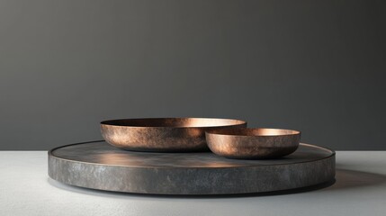 Metal podium isolated on gray background. Product display. 3d illustration.