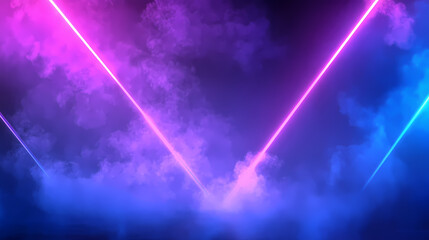 Blue and purple neon lights, misty metallic background, scifi city. Rainspire. Illustration