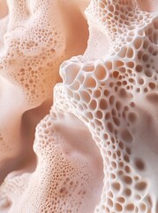 Abstract close-up of a light pink textured surface with holes.