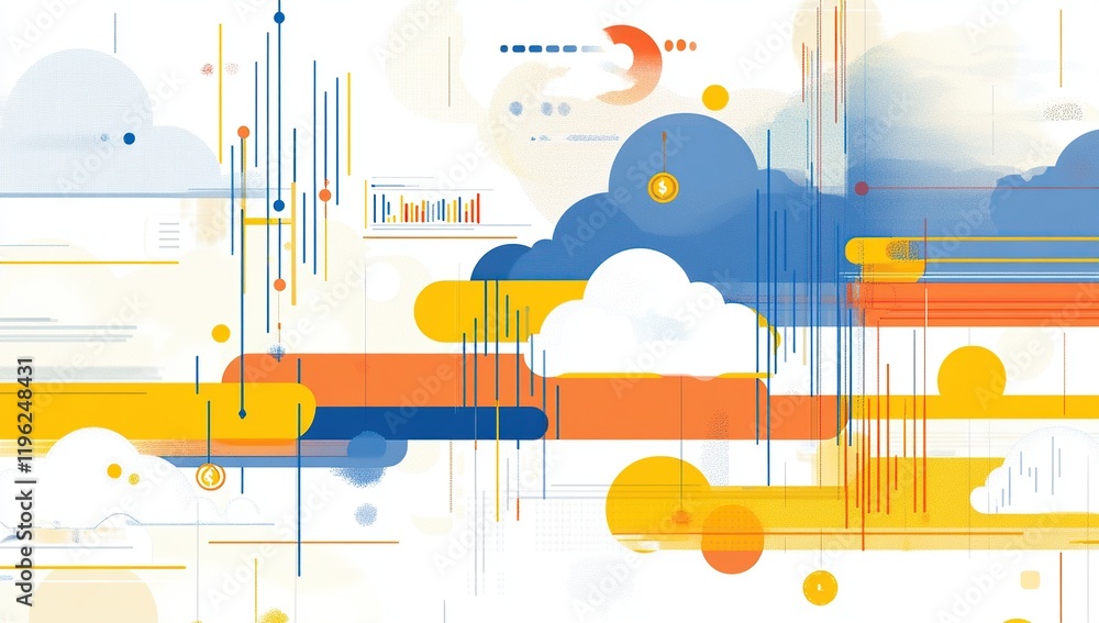 Aufkleber abstract cloud computing data visualization: financial market trends shown with dynamic charts and c