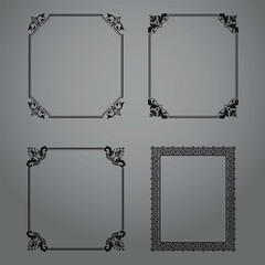 Set of decorative frames Elegant vector element for design in Eastern style, place for text. Floral black and gray borders. Lace illustration for invitations and greeting cards