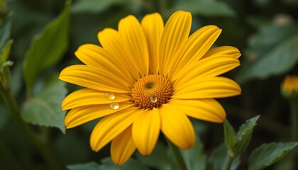 yellow flower with water drop let on it