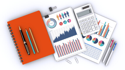 ビジネスデスクトップの俯瞰風景、仕事場のイメージ