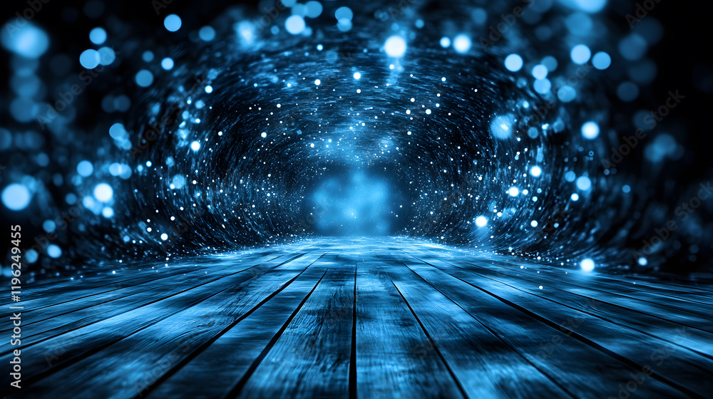 Poster A mesmerizing blue tunnel of light and sparkling particles, creating a mystical and immersive atmosphere