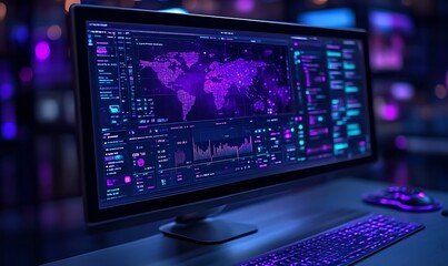 Global data analysis displayed on a computer screen.