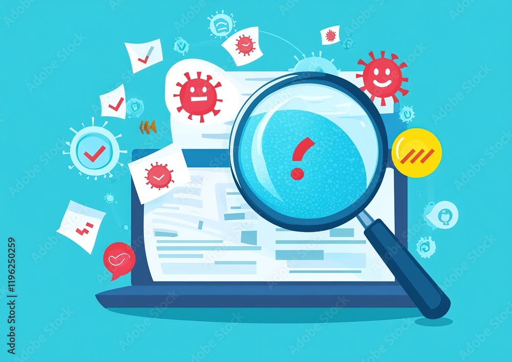 Poster investigating digital data: analyzing online information with a magnifying glass to uncover hidden d
