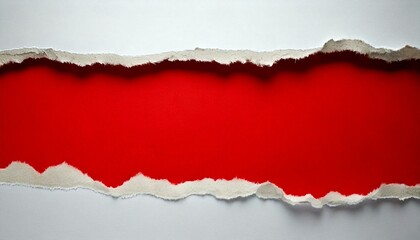 Generated image Red paper with torn edge and soft shadow is on white squared background for text or ad.