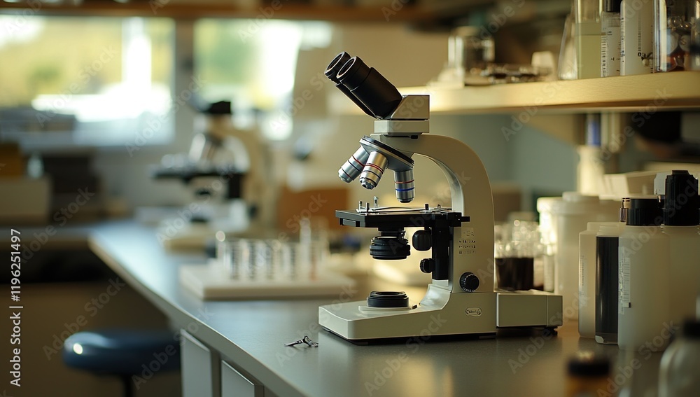 Poster microscope examination: observing cellular structures and biological samples in a laboratory setting