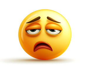 Bored Yellow Emoticon 3D Rendered Disappointed Face Tired Emoji Unhappy Expression