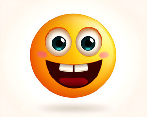 Fototapeta premium Happy Giggling Cartoon Emoticon with Big Teeth and Blushing Cheeks