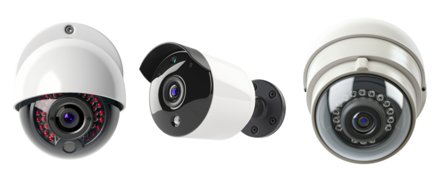 Surveillance smart cameras isolated on transparent background