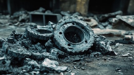 Post-Apocalyptic Ruins: Metal Remnants Amidst Destruction