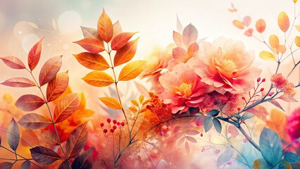 Vibrant coral watercolor, double exposed, high-resolution stock photo background.