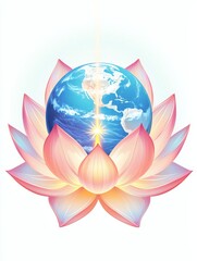 Naklejka premium Heal the world a crystal clear earth spinning inside a lotus blossom