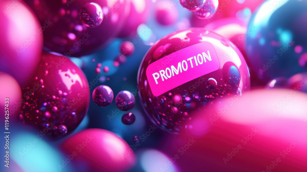 Aufkleber abstract 3d design featuring glowing spheres in vibrant colors, emphasizing promotional theme with b