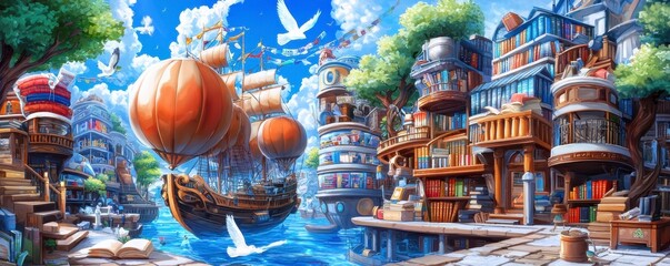 Book Harbor A Whimsical Floating Bookstore Town