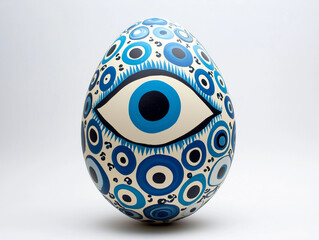 an Easter egg with a traditional pattern resembling Greek evil eye, symbolizing luck and protection. 