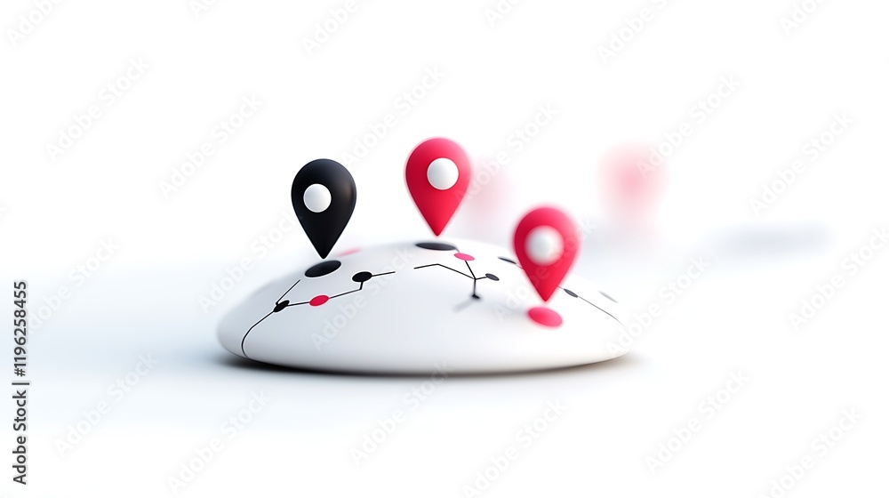 Poster three dimensional location markers on abstract map