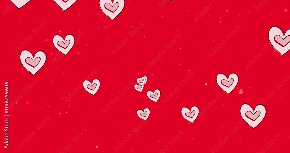 Poster image of red hearts icons floating on red background
