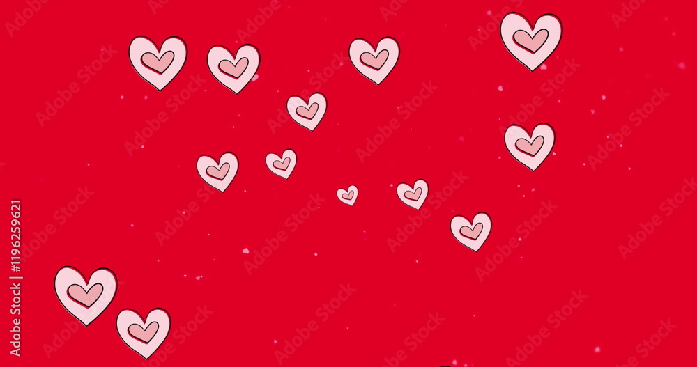 Poster image of red hearts icons floating on red background
