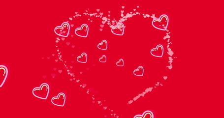 Image of red hearts icons floating on red background
