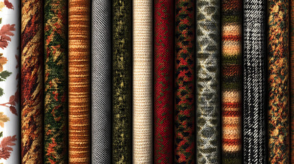 Textures of fiber weaving, velveteen, and knitwear. a seamless cartoon pattern set featuring woven textiles, corduroy, and knitwear. Velvetfern. Illustration