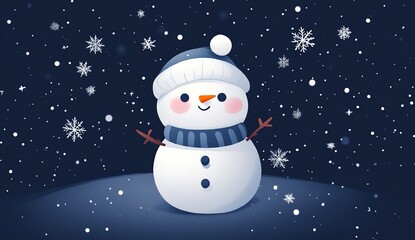 Adorable Snowman in Winter Wonderland: Joyful Snow Falling Softly on Cute Frosty Figure during Festive Season