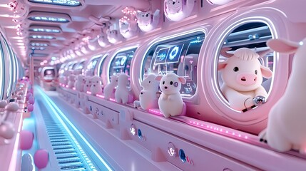 cute animal pods pink futuristic space - pastel colors