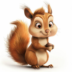 Cute Cartoon Squirrel Holding an Acorn with a Bushy Tail