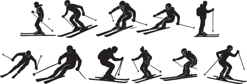 Silhouette of a Person Skiing Vector Illustration Set