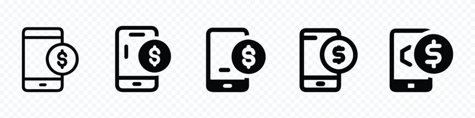 Payment with smartphone icon, Money and payment methods icon set, Online payment symbol
