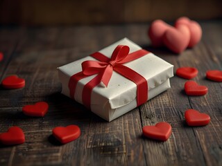 Valentine's Day Gift, Rustic gift box with textile hearts