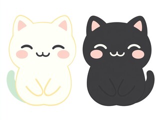 Fototapeta premium Adorable Kittens: Black and White Cats Sitting, Smiling Sweetly, Happy Mood