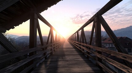 Sunset over Old Wooden Bridge