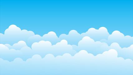 Clouds with blue sky vector illustration. Background with blue sky and white clouds. Abstract template for postcard, web design, graphic design with your text, banner or summer poster. Flat vector. 