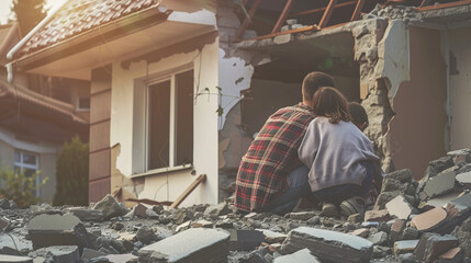 Family Seeking Safety Together During Crisis Inside Their Home