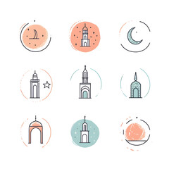 A set of icons a minimalist Eid Al-Fitr